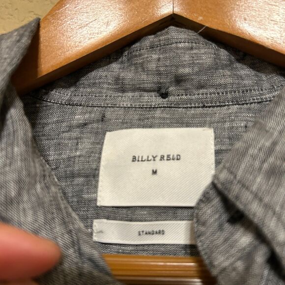 Billy Reid Button Down Shirt Men Medium Standard Black White Speckle 100% Linen - Picture 6 of 7